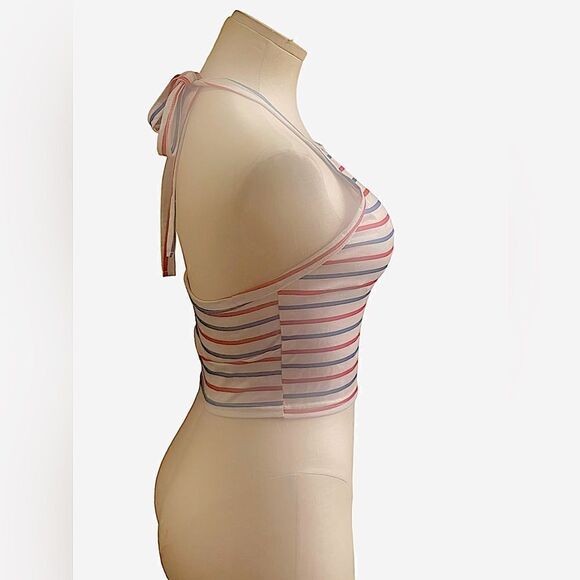 Vibrant Shein Red, White, and Blue Halter Tie Crop Top - Picture 2 of 3